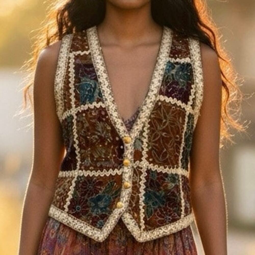 Vtg 1990s Jane Ashley patchwork vest Size med